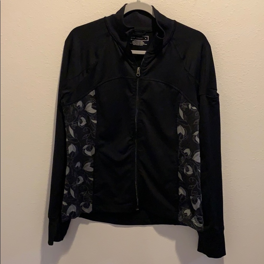 TEK Gear sweat jacket. Black W/ gray floral insets​​​​​​​​​​​​​​​​​​​​​